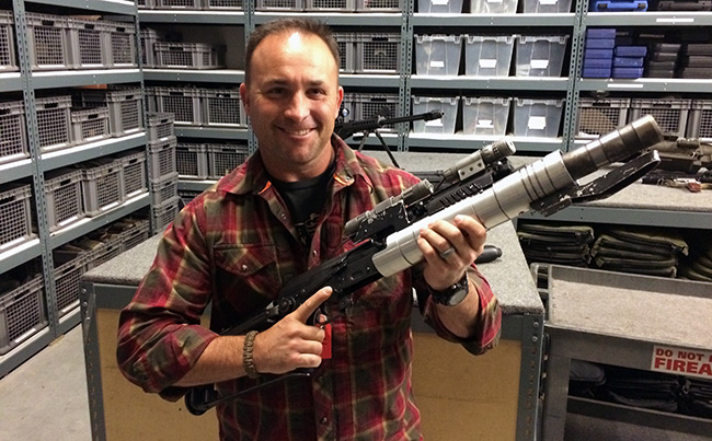 The author pictured with the Plasma Rifle from Terminator Genyisis