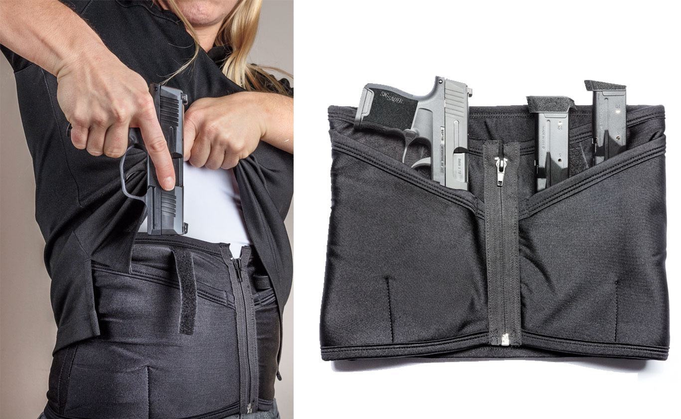 Dene Adams Corsets are designed for a woman to carry concealed comfortably all day without sacrificing style or limiting clothing options. Standard and petite versions are crafted to securely hold a firearm and two reloads. $90-$125