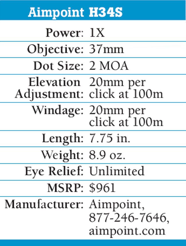 Aimpoint H34S Red Dot Sight Specs
