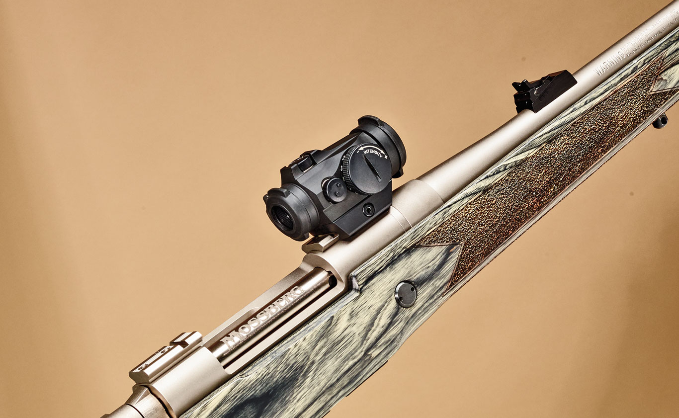 Introduced in 2015, the author used the Aimpoint Micro H-­2 for dangerous game hunting on the also then-­new Mossberg Patriot in .375 Ruger, the company's first magnum action. The Micro H-­2 was mounted on the rifle's forward receiver bridge allowing for quick action and maximum situational awareness.