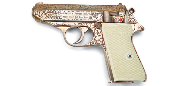 From inception, PPKs have been excellent canvases for embellishment as exemplified by this post-war, silver-plated and engraved example. (Photo courtesy of the National Firearms Museum.)
