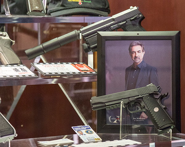 Actor Joe Mantegna of Criminal Minds and Gun Stories SIG SAUER 1911 TACOPS Pistol placed into the NRA Museum’s Hollywood Gun Exhibit. Photo Credit: Forrest MacCormack, NRA Staff