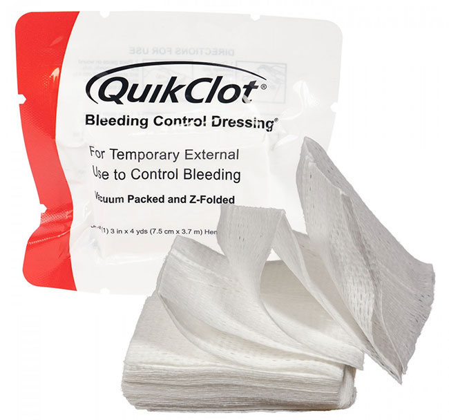 QuikClot minimizes bleeding.